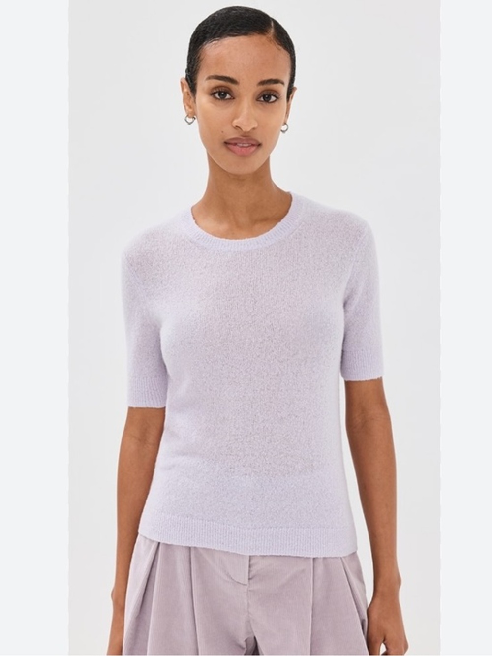 TWP Short Sleeve Sweater Audrey Cashmere Crewneck in Lilac Purple